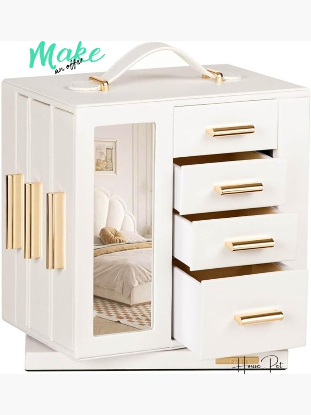 360° Rotating Jewelry Box with Mirror, 7 Drawers, Faux Leather Organizer for